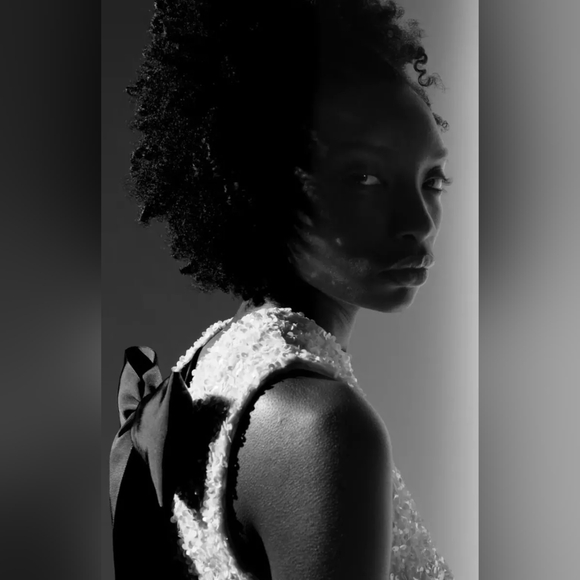 NWT H&M Sleeveless Sequined Tie-Back Bow Party Dress White/Black XS S M L XL XXL - Picture 6 of 10